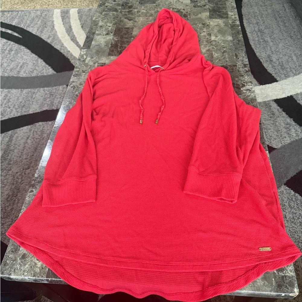 Women’s Calvin Klein Coral-Red Waffle Knit Hooded Pullover size L